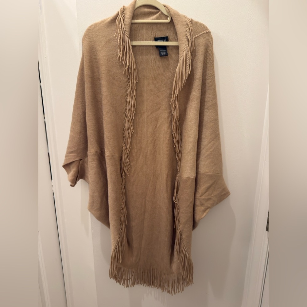 Women’s Tan Fringe Shawl oversized sweater top
